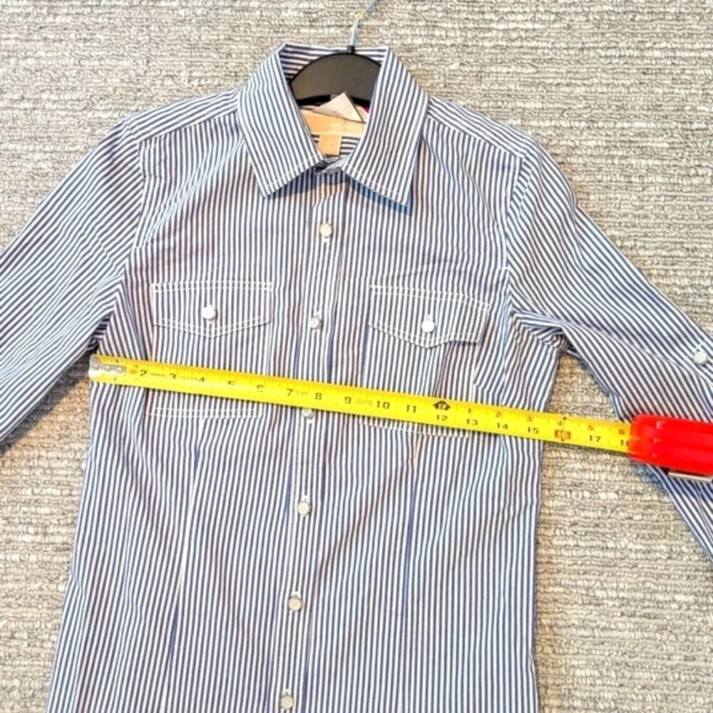 Michael Kors Women's (Size 0) Blue & White Striped Button-Down Blouse